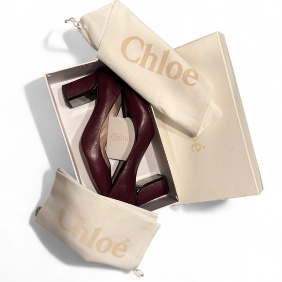CHLOÉ Beckie pumps burgundy leather block heel size 39 - Picture 2 of 9